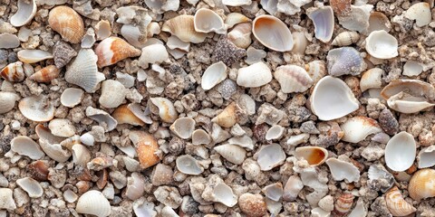 A large collection of crushed shells creates a unique visual display, showcasing the beauty and texture of crushed shells in various shapes and sizes. The variety of crushed shells adds interest to