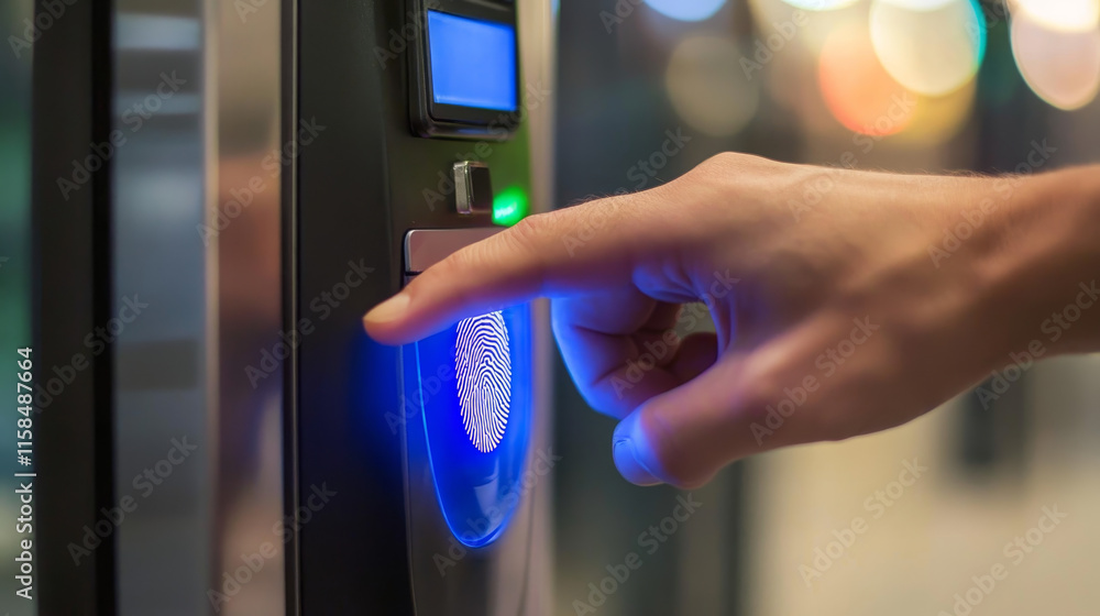 Poster abstract fingerprint scanning encryption to login cyber security icons on blue background modern fut