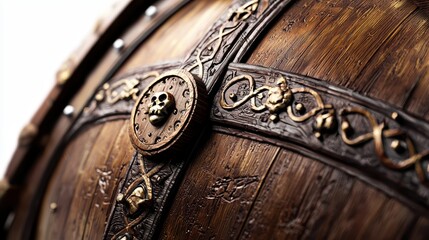 Intricate Wooden Shield with Celtic Knotwork and Skull Emblem