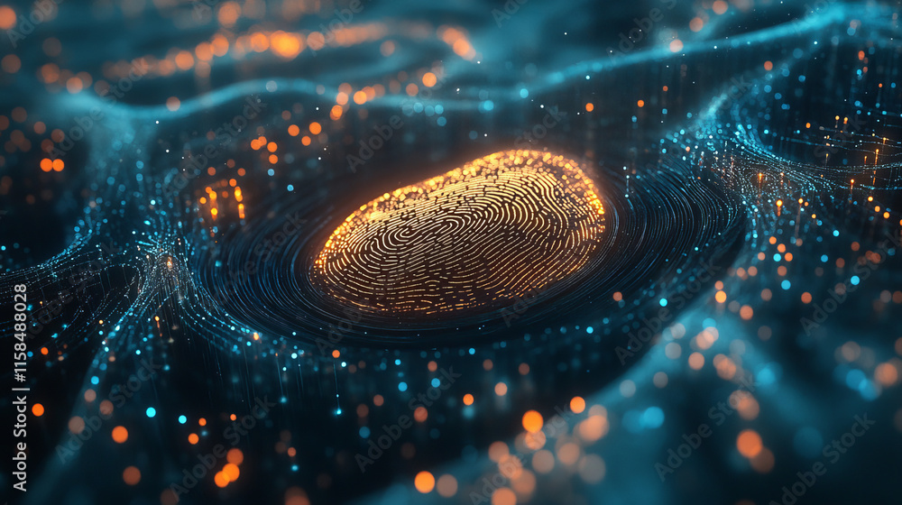 Aufkleber abstract fingerprint scanning encryption to login cyber security icons on blue background modern fut