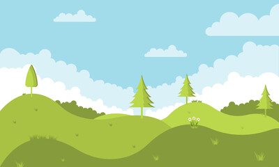 Fototapeta premium Summer landscape with trees and grass. Vector illustration in flat style.