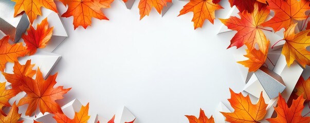 Obraz premium Maple leaves abstract background idea. A vibrant display of autumn leaves framing a blank space for creative designs.