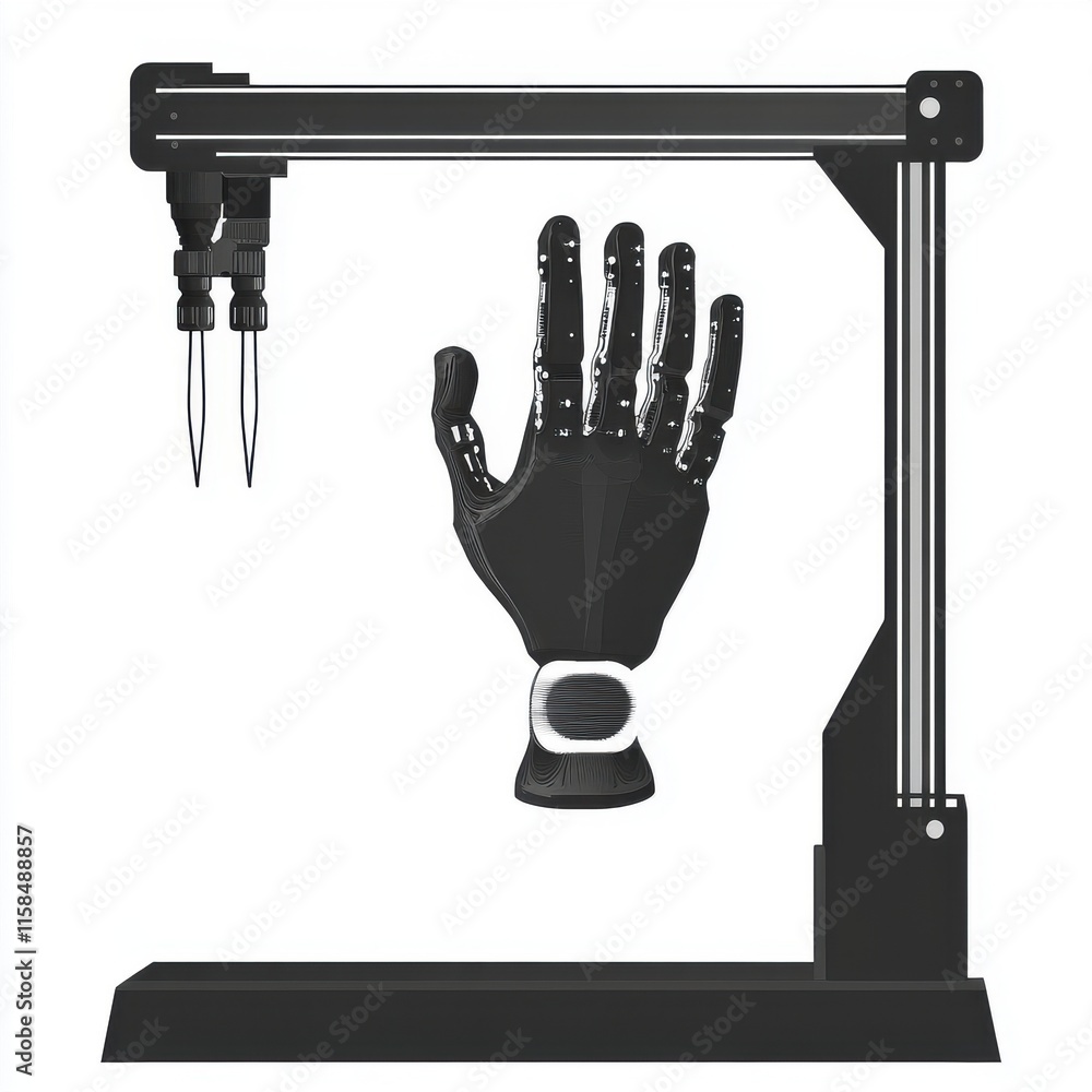 Poster a sleek black robotic hand on a custom robotic arm showcasing advanced technology and innovation.