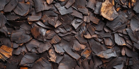 Close up of a brown pattern texture showcasing old wood chips and bark, highlighting the intricate details of natural brown pattern texture found in a forest environment.