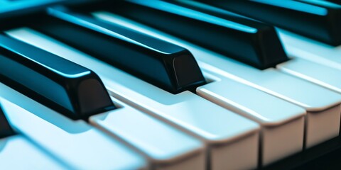 Close up view of music keyboard keys, showcasing the intricate details of music keyboard keys and...