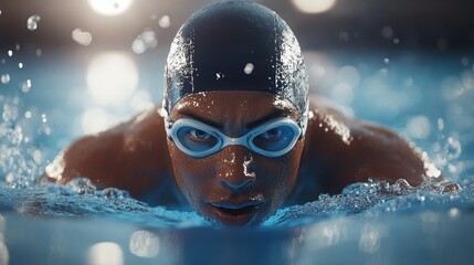 Competitive swimming action indoor pool sports photography dynamic environment close-up view