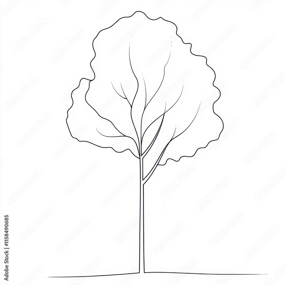 Poster a minimalistic outline of a tree showcasing its elegant shape and flowing lines.