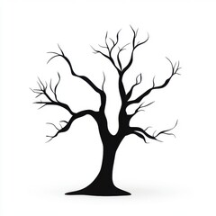 Fototapeta premium A striking silhouette of a barren black tree with twisted branches against a white background.