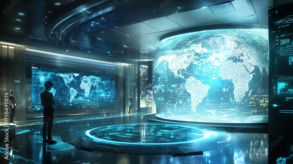 Poster abstract technology ui futuristic concept hud interface icon business and world map dot design commu