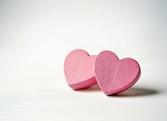 Valentines day background with two red hearts on wooden background