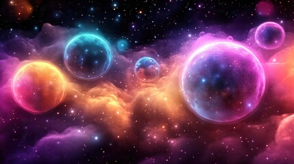 Obraz premium Cosmic Nebula with Glowing Planets