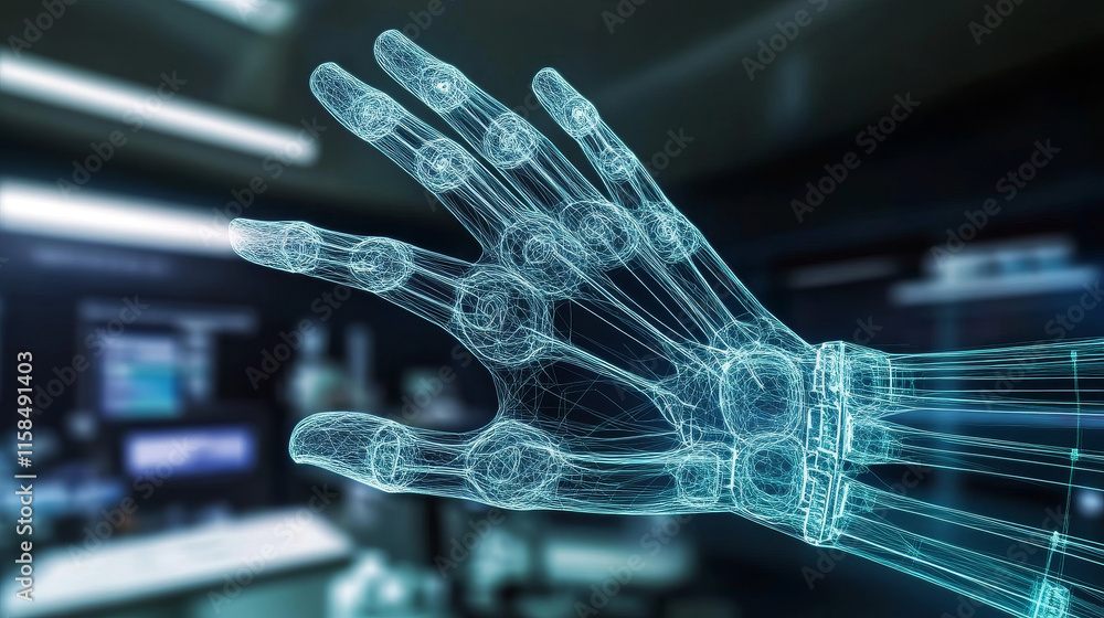 Poster abstract science health medical consist hand wireframe icon health digital technology concept backgr