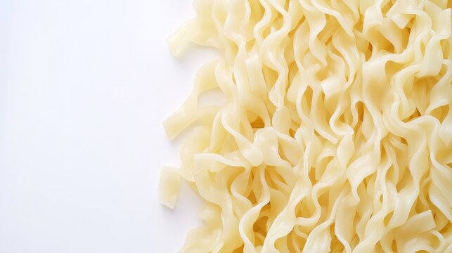 Close up view of fast cooking noodles displayed against a white background, showcasing the texture and shape of fast cooking noodles perfect for quick meal preparation.