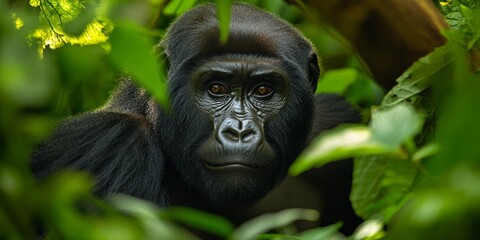 Obraz premium The Western lowland gorilla is a notable subspecies of the western gorilla, thriving in primary and secondary forests, as well as lowland swamps, showcasing the beauty of this magnificent Western