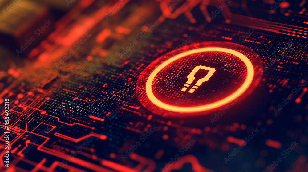 Poster abstract circle signal or are warned that it has been hacked by viruses, malware or hackers on a red