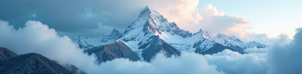 Obraz premium Clouds conceal the snowy mountain's highest point, weather, rainy, mountains