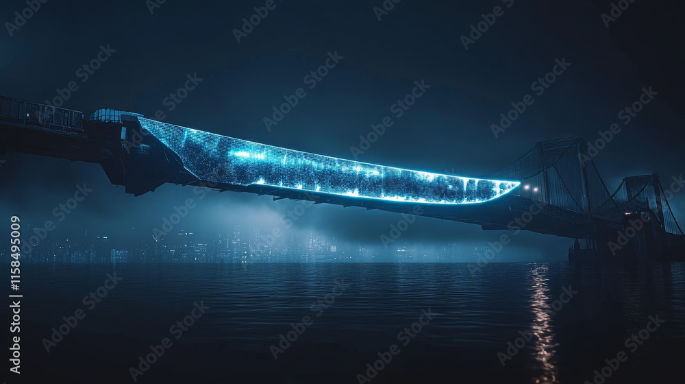 Poster abstract technology concept binary bridge to the future hi tech light blue background, roads of the 
