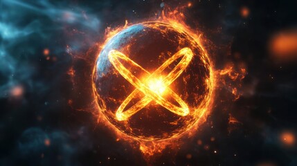 Obraz premium Isotopic changes in the atomic nucleus during nuclear fission and energy transformation in a dynamic cosmic environment