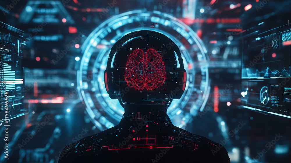 Poster abstract technology ui futuristic concept brain hologram elements of digital data chart, communicati