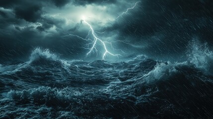 Dramatic stormy ocean scene with lightning strike. (1)