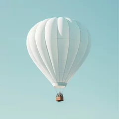 A white hot air balloon floating in the clear sky, a minimalist, realistic photographic style, a light blue background, a minimalist scene, soft tones, and high-definition image qu