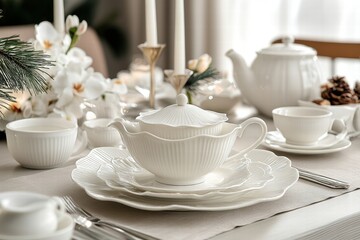 Elegant White Tea Set on a Table Setting