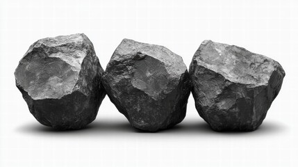 Three Grey Rocks on White Background