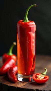 Peperone corno rosso su un barattolo di vetro con etichetta, etichetta, alimentari, peperone