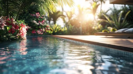 Tranquil Poolside Paradise: A Luxurious Oasis at Sunset