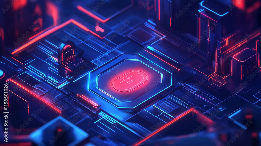 Poster abstract circle digital cyber security fingerprint connection and communication futuristic on blue b