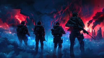 Fototapeta premium Soldiers Facing the Apocalypse