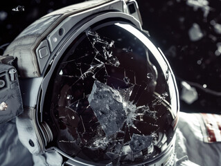 Damaged Astronaut Helmet in Space Emergency