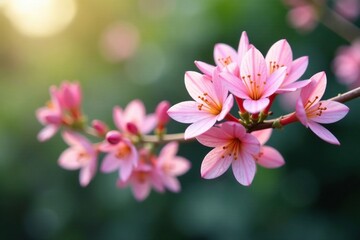 Obraz premium small pink flowers with delicate petals swaying in the breeze, airy, flowers on string, botanical