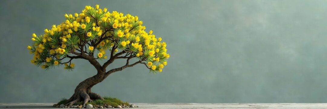 Small tree or shrub with gray-green branches and yellow flowers, saltbrush, branch, Mediterranean