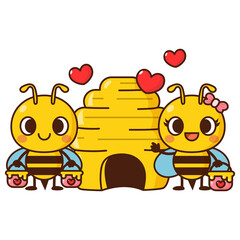 Cute Cartoon Bees with Love Elements