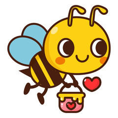 Obraz premium Cute Bee cartoon and heart Valentine's day