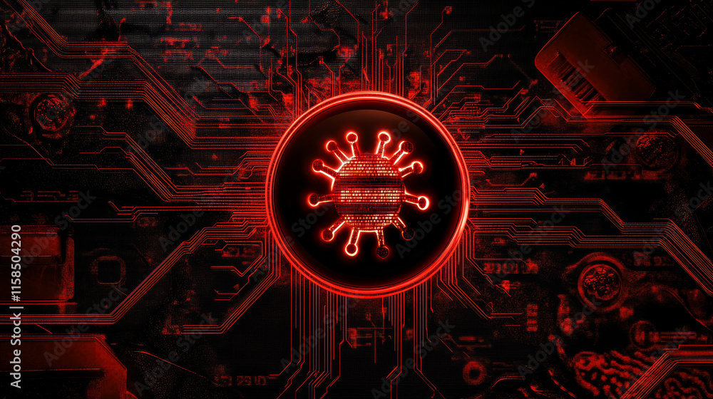 Poster abstract binary signal or are warned hacked by viruses, malware or hackers on a red digital backgrou