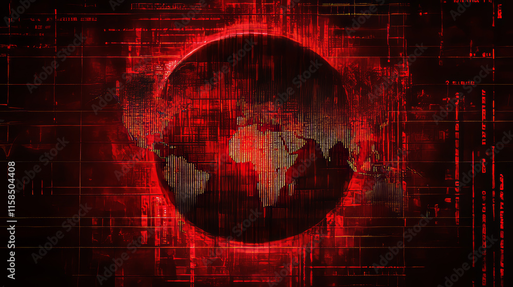 Poster abstract binary signal or are warned hacked by viruses, malware or hackers on a red digital backgrou