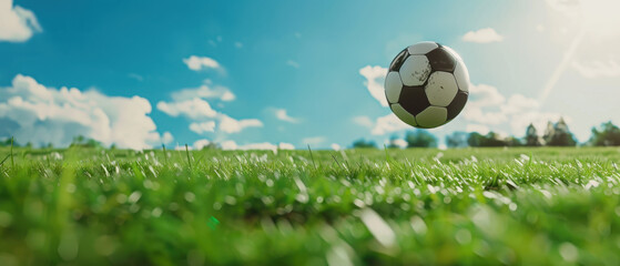 Soccer Ball Soaring Above Lush Green Fields