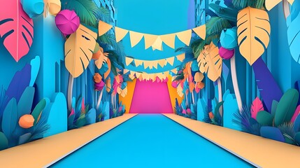 Naklejka premium Nighttime celebration with illuminated Latin American flags, vibrant decor, and festive music