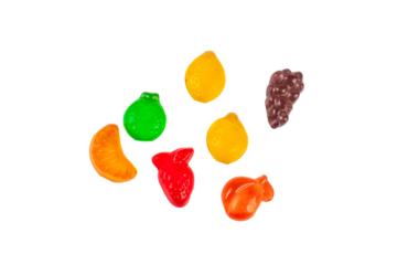 Fruit flavored worm shape, jelly candies. Isolated on transparent background.