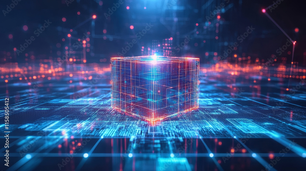 Poster abstract square concept digital technology futuristic modern cryptocurrency blockchain connection ne