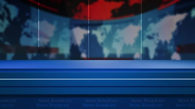 News studio background world map with anchor table
