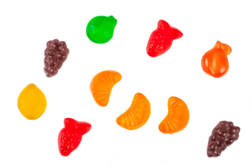 Fruit flavored worm shape, jelly candies. Isolated on transparent background.