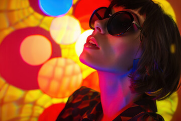 Sophisticated Woman in Stylish Sunglasses and Colorful Outfit