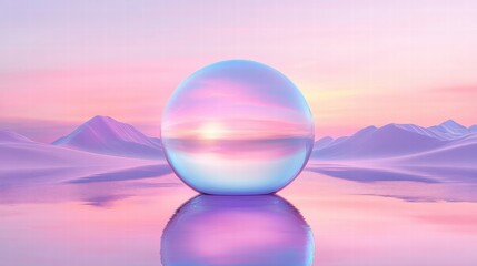 Pastel Dreamscape Reflective Orb at Sunset