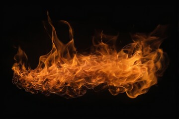 Intense CloseUp of Bright Orange and Yellow Swirling Fire Flame on Black Background  Energy and Movement Concept.