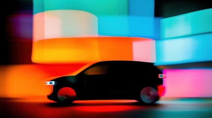 Futuristic car in motion with vibrant colorful light streaks and abstract background creating a dynamic and modern design