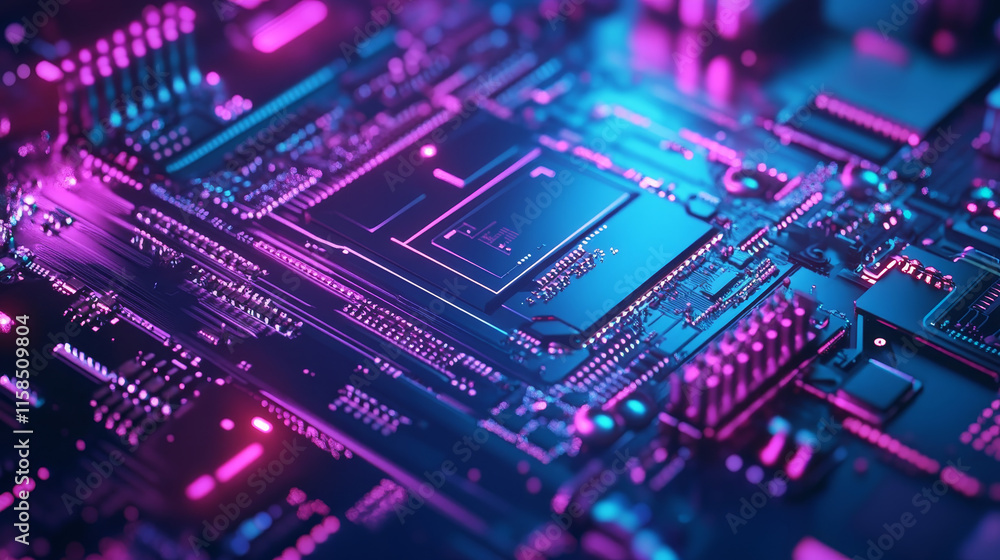 Poster abstract technology ai computing chipset on circuit board concept working data of artificial intelli