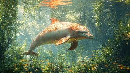 Fototapeta premium Enchanted Dolphin Realm: A Submerged Paradise